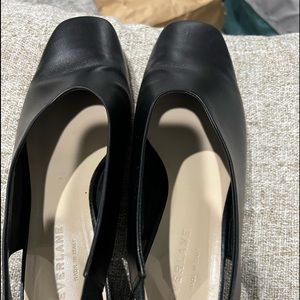 Everlane The Squared Toe Slingback black leather heels